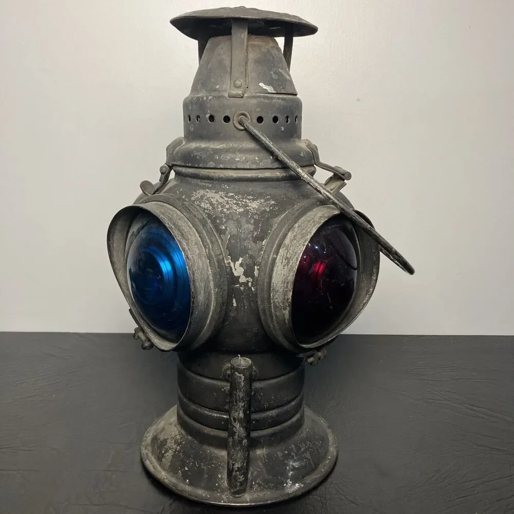 Vintage CHICAGO Adlake - Non-Sweating Railroad Switch Lamp Train Red Blue 4 Lens
